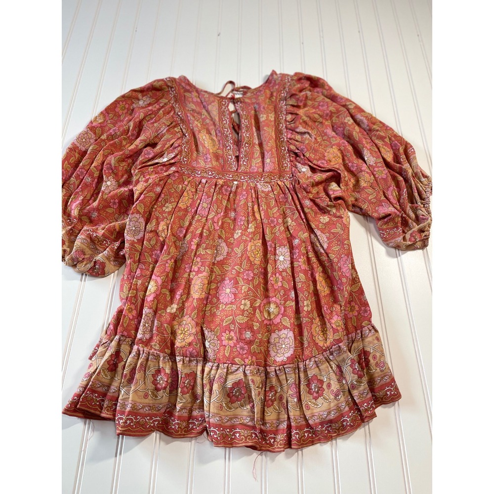 Rachel Zoe Solaria Floral Tunic Blouse Viscose Boho Peasant Top Coral Pink M - Picture 8 of 8